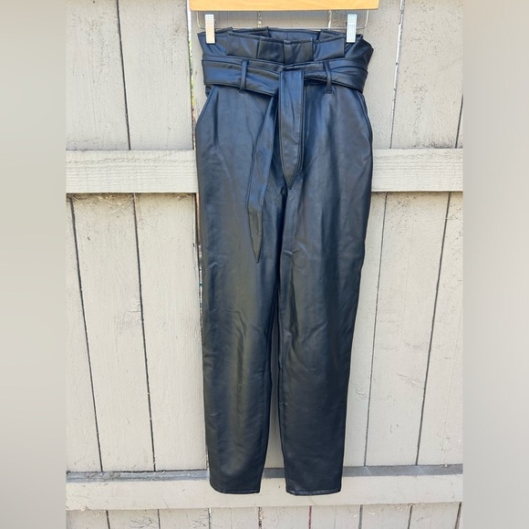 Abercrombie & Fitch Vegan Leather Pants Paperbag Waist Straight Leg Small Flaw S - Picture 1 of 6